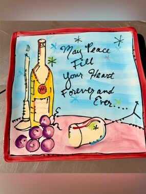 Hand-Painted Wine & Candles serving platter